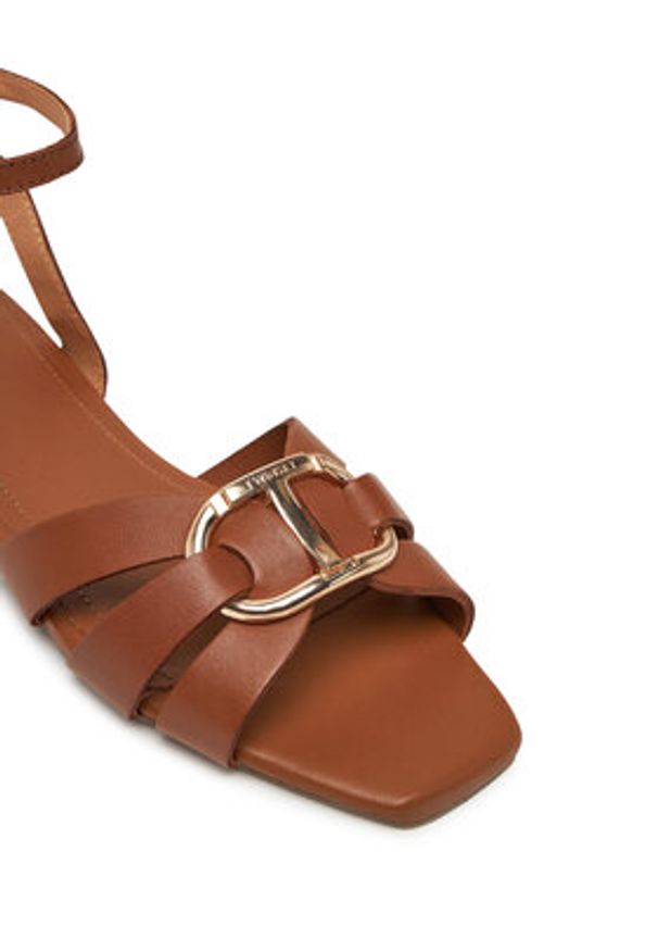 TwinSet - TWINSET Sandały Ciabatta 251GCJ04A Brązowy. Kolor: brązowy. Materiał: skóra