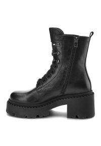 Czarne Botki Nessi Skórzane Buty Damskie. Zapięcie: sznurówki. Kolor: czarny. Materiał: skóra. Styl: elegancki #3