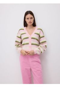 Reserved - Kardigan w paski - wielobarwny. Materiał: wełna, dzianina. Wzór: paski #1