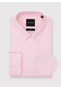 Pako Lorente - PAKO LORENTE – Różowa koszula męska. Typ kołnierza: button down. Kolor: biały, różowy. Materiał: poliester, bawełna. Długość rękawa: długi rękaw. Długość: długie #1