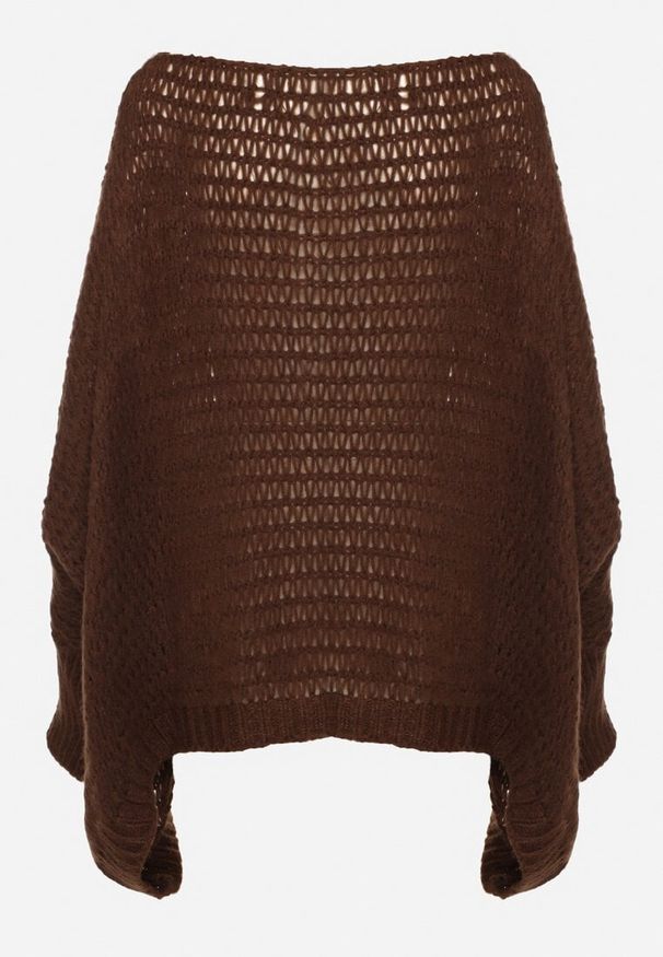 Born2be - Brązowy Luźny Sweter w Stylu Ponczo Kossela. Okazja: na co dzień. Typ kołnierza: dekolt w łódkę. Kolor: brązowy. Materiał: jeans. Styl: casual, wizytowy