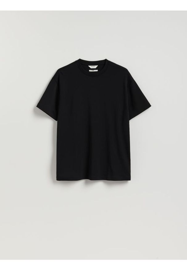 Reserved - Bawełniany t-shirt boxy - czarny. Kolor: czarny. Materiał: bawełna