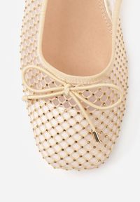 Renee - Beżowe Balerinki ze Skórzaną Wkładką Siateczkową Cholewką Kokardą i Cyrkoniami Dorixa. Okazja: na co dzień. Kolor: beżowy. Materiał: skóra. Szerokość cholewki: normalna. Styl: casual #6