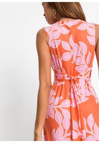 Letnia długa sukienka bonprix pomarańczowo-różowy w roślinny wzór. Kolor: pomarańczowy. Wzór: nadruk. Sezon: lato. Długość: maxi #4