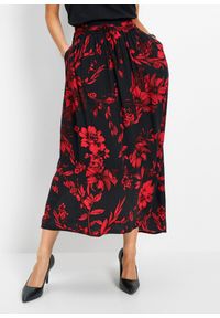 bonprix - Spódnica maxi z wiskozy z wygodnym ściągaczem w talii z wiązanym paskiem. Kolor: czarny. Materiał: wiskoza. Wzór: nadruk #1