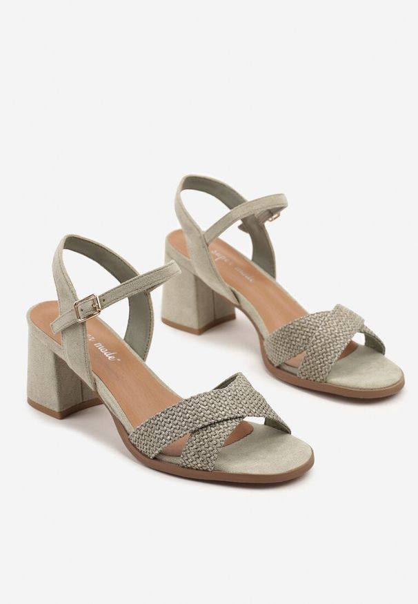 Born2be - Zielone Sandały na Obcasie z Plecionymi Paskami Mevonelle. Okazja: na co dzień. Zapięcie: pasek. Kolor: zielony. Sezon: lato. Obcas: na obcasie. Styl: casual, elegancki. Wysokość obcasa: średni