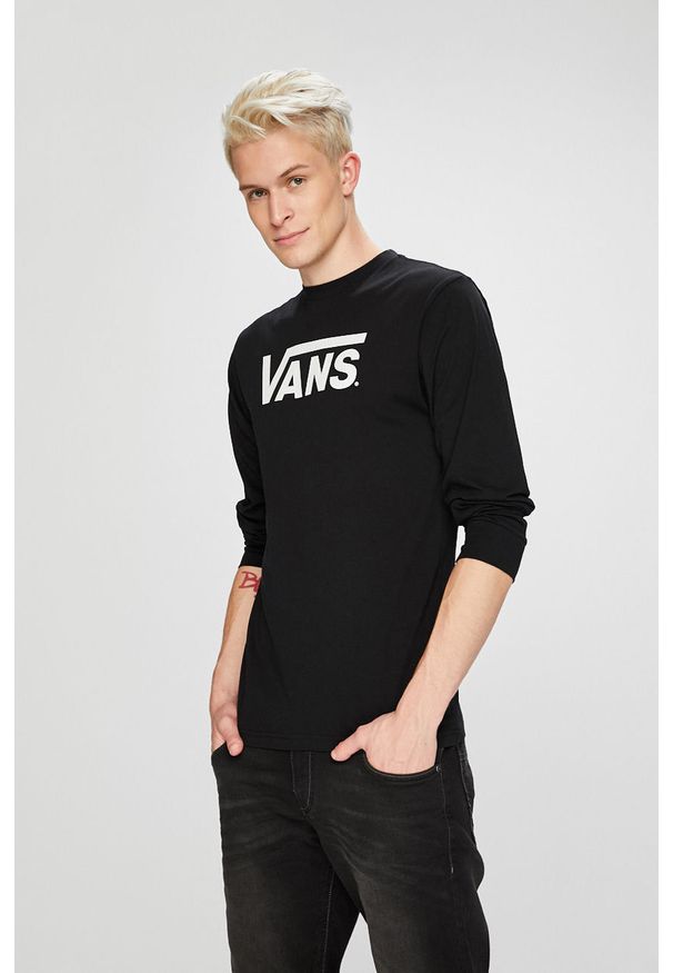 Vans - Longsleeve. Okazja: na co dzień. Kolor: czarny. Materiał: bawełna, dzianina. Długość rękawa: długi rękaw. Wzór: nadruk. Styl: casual