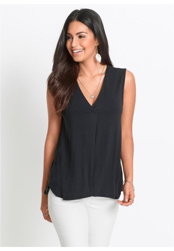 bonprix - Top z miękkiej mieszanki wiskozy. Typ kołnierza: dekolt w serek. Kolor: czarny. Materiał: wiskoza. Styl: elegancki