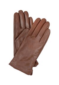 Ochnik - Skórzane brązowe rękawiczki damskie. Kolor: brązowy. Materiał: skóra