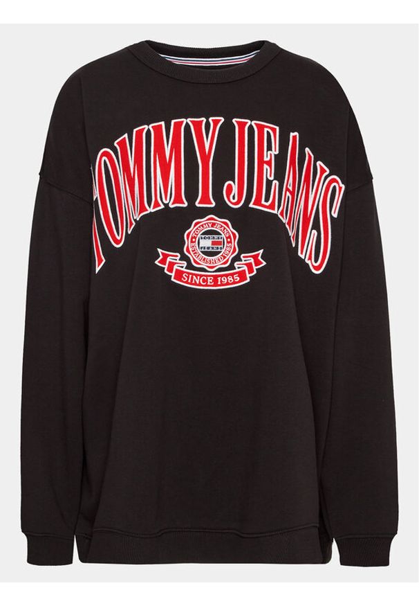Tommy Jeans Curve Bluza Varsity DW0DW15701 Czarny Oversize. Kolor: czarny. Materiał: bawełna, syntetyk