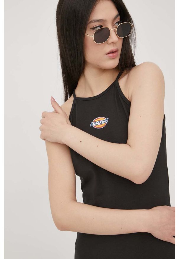 Dickies sukienka kolor czarny mini dopasowana. Typ kołnierza: dekolt halter. Kolor: czarny. Długość rękawa: na ramiączkach. Typ sukienki: dopasowane. Długość: mini