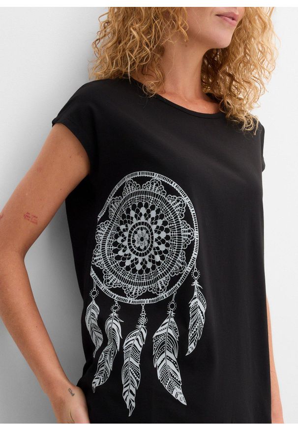 bonprix - T-shirt z nadrukiem. Kolor: czarny. Wzór: nadruk