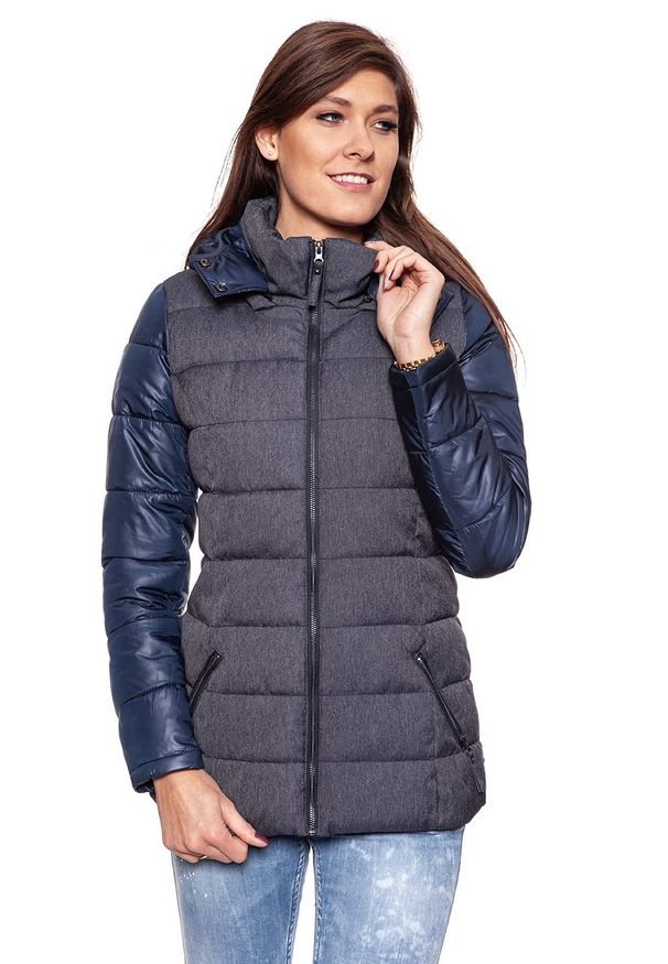 Tom Tailor - DAMSKA KURTKA ZIMOWA TOM TAILOR MATERIAL MIX JACKET 3521685.00.71 COL. 6012. Typ kołnierza: kaptur. Kolor: szary. Wzór: melanż. Sezon: zima. Styl: klasyczny, elegancki