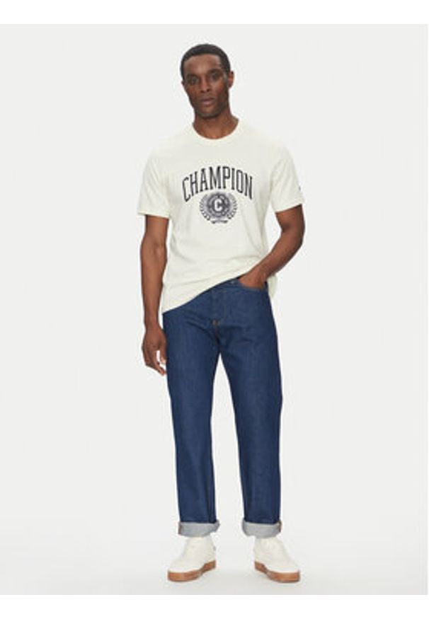 Champion T-Shirt 221174 Écru Regular Fit. Materiał: bawełna