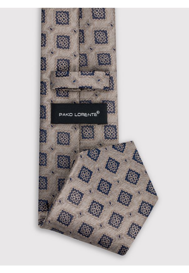 Pako Lorente - PAKO LORENTE – Beżowy krawat męski w kwadraty. Kolor: beżowy. Materiał: poliester