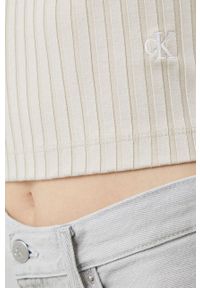 Calvin Klein Jeans top damski kolor beżowy. Kolor: beżowy. Materiał: materiał, dzianina, prążkowany, wiskoza. Długość rękawa: na ramiączkach #5