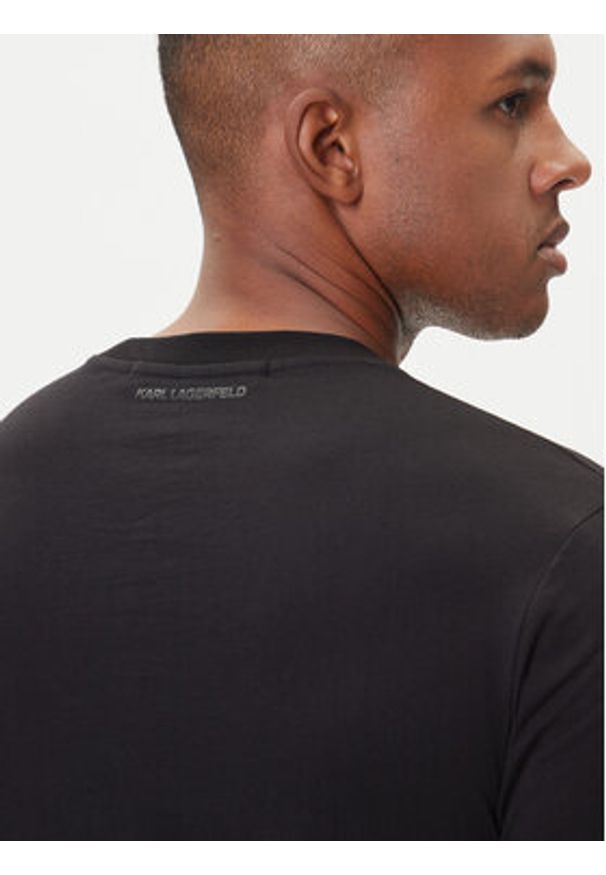 Karl Lagerfeld - KARL LAGERFELD T-Shirt 755066 554242 Czarny Regular Fit. Typ kołnierza: dekolt w karo. Kolor: czarny. Materiał: bawełna