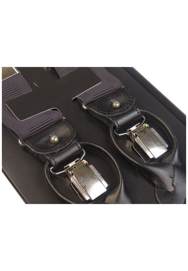 Modini - Grafitowe karbowane szelki na guziki G8. Kolor: szary. Materiał: skóra, guma