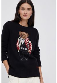 Polo Ralph Lauren - Sweter wełniany. Okazja: na co dzień. Typ kołnierza: polo. Kolor: czarny. Materiał: wełna. Wzór: aplikacja. Styl: casual #4