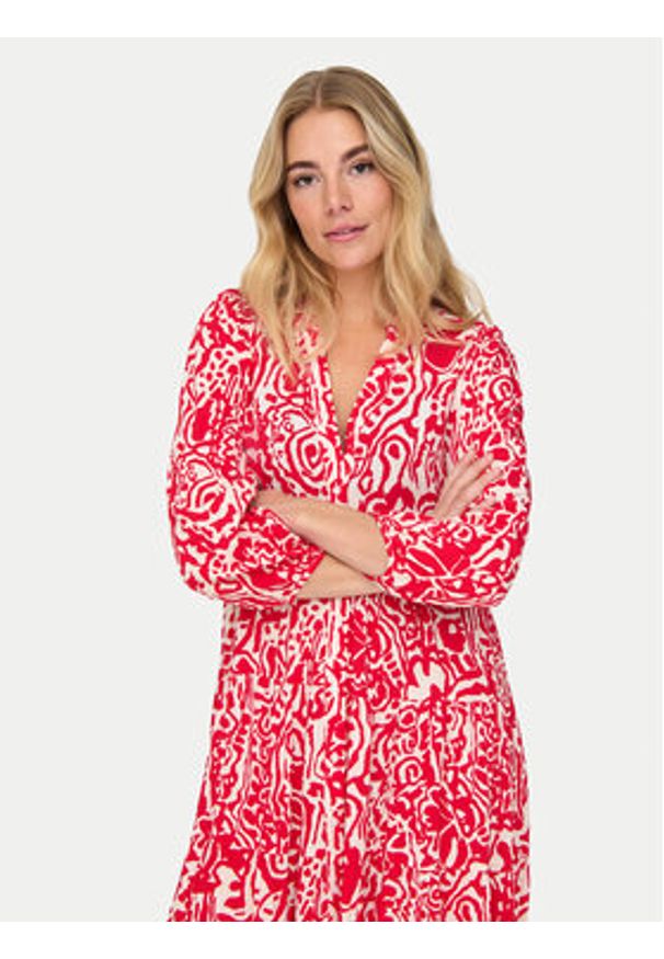 only - ONLY Sukienka koszulowa Milana 15308233 Czerwony Loose Fit. Kolor: czerwony. Materiał: wiskoza. Typ sukienki: koszulowe