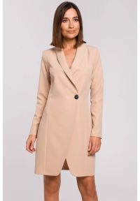 Sukienki.shop - Elegancka sukienka marynarka biznesowa do pracy beżowa. Okazja: na spotkanie biznesowe, do pracy. Kolor: beżowy. Styl: biznesowy, elegancki #3