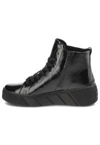 Czarne Botki Rieker Modne Lakierowane Obuwie Damskie. Okazja: na co dzień. Zapięcie: sznurówki. Kolor: czarny. Materiał: lakier. Styl: casual, elegancki #6