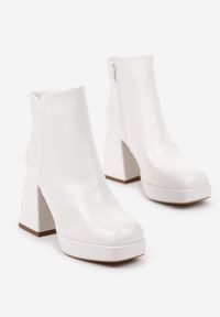 Born2be - Białe Botki na Obcasie z Kwadratowym Noskiem Linathra. Zapięcie: zamek. Kolor: biały. Sezon: zima. Obcas: na obcasie. Styl: klasyczny. Wysokość obcasa: średni #2