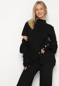 Born2be - Czarny Dzianinowy Komplet z Bawełną Spodnie Kardigan i Bluzka z Golfem Ralinada. Kolor: czarny. Materiał: dzianina, bawełna #3