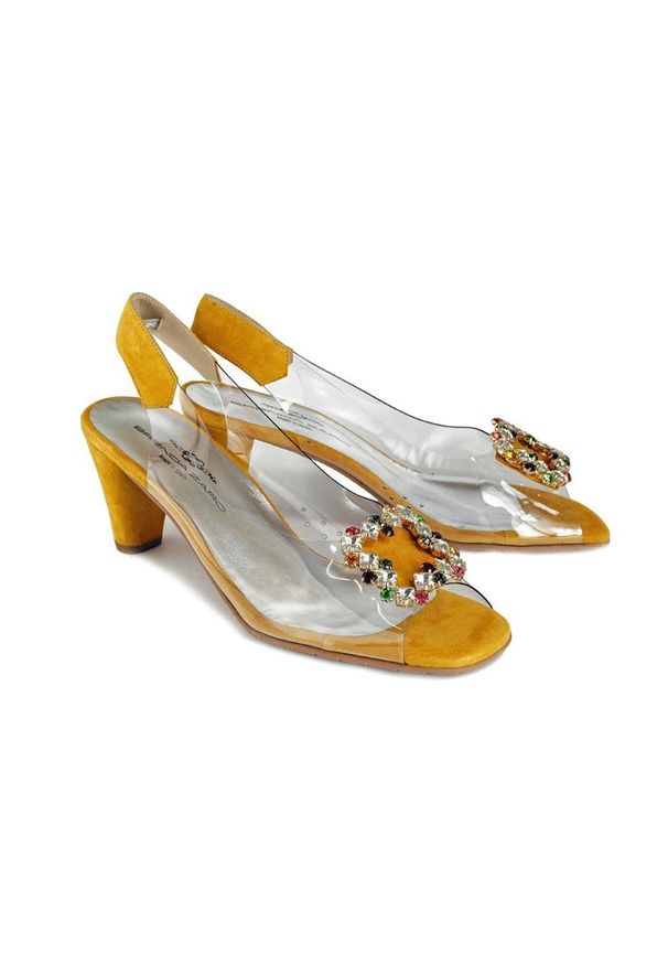Brenda Zaro - BRENDA ZARO T3612 żółty, sandały damskie. Kolor: żółty. Materiał: skóra, guma. Obcas: na obcasie. Wysokość obcasa: średni