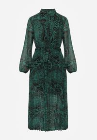 Renee - Ciemnozielona Sukienka Rozkloszowana z Wiązanym Paskiem Blerore. Kolor: zielony. Materiał: materiał. Typ sukienki: koszulowe. Długość: maxi #6