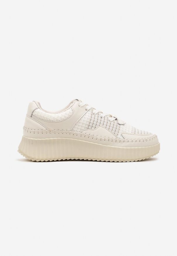 Renee - Beżowe Sneakersy z Przeszyciami i Skórzaną Wkładką na Grubej Podeszwie Daliren. Okazja: na co dzień. Kolor: beżowy. Materiał: skóra