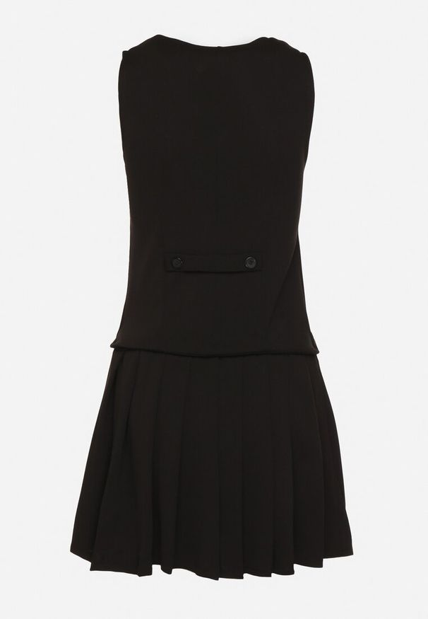 Born2be - Czarna Sukienka Góra w Stylu Kamizelki i Rozkloszowany Dół Eviraia. Okazja: na co dzień. Typ kołnierza: dekolt w kształcie V. Kolor: czarny. Typ sukienki: rozkloszowane. Styl: casual, klasyczny