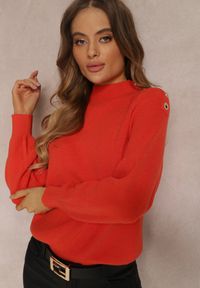 Renee - Pomarańczowy Sweter Dzianinowy z Długim Rękawem i Guzikami Kithi. Kolor: pomarańczowy. Materiał: dzianina. Długość rękawa: długi rękaw. Długość: długie #4