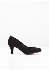 bonprix - Czółenka z wąskim obcasem. Okazja: na spotkanie biznesowe, do pracy. Kolor: czarny. Materiał: welur, skóra, materiał. Obcas: na obcasie. Styl: biznesowy. Wysokość obcasa: średni #1