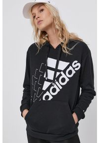 Adidas - adidas Bluza damska kolor czarny z kapturem z nadrukiem. Okazja: na co dzień. Typ kołnierza: kaptur. Kolor: czarny. Materiał: bawełna. Wzór: nadruk. Styl: casual #6