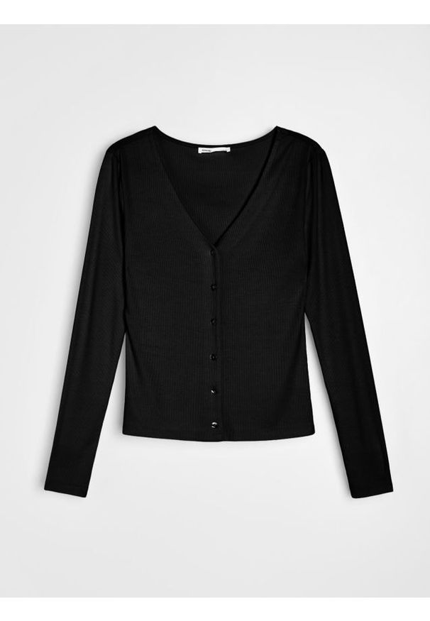 Sinsay - Prążkowana bluzka z wiskozy - czarny. Kolor: czarny. Materiał: prążkowany, wiskoza