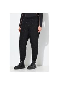 ULLA POPKEN - Damskie Funkcyjne spodnie dresowe kieszenie na zamek rąbek prążkowany stretch. Kolekcja: plus size. Kolor: czarny. Materiał: poliester, materiał. Długość: długie #1