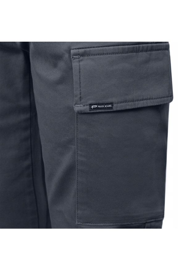 Bawełniane Spodnie z Bocznymi Kieszeniami (Cargo) - Pako Jeans - Grafitowe. Kolor: szary. Materiał: elastan, bawełna