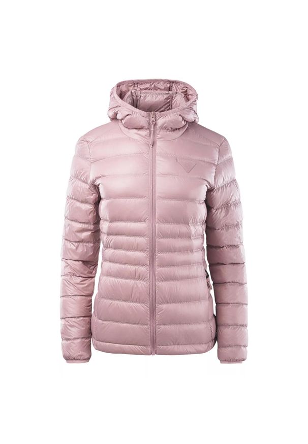 Damska kurtka z kapturem Iguana Marcha. Typ kołnierza: kaptur. Kolor: beżowy, wielokolorowy, różowy. Materiał: puch. Sport: turystyka piesza