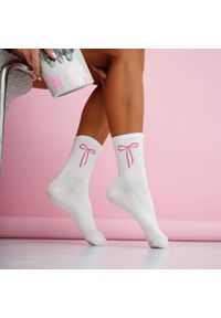 Milena - Skarpetki damskie różowa kokarda 1226. Kolor: biały. Materiał: elastan, bawełna, poliamid, materiał #1