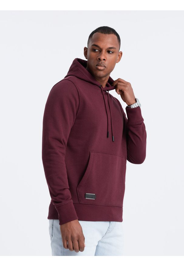 Ombre Clothing - Męska dresowa bluza kangurka z kapturem BASIC – bordowa V3 - Rozmiar: L. Okazja: na co dzień. Typ kołnierza: kaptur. Kolor: czerwony. Materiał: dresówka. Wzór: jednolity. Styl: casual, sportowy