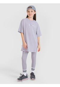 4f - 4F Legginsy dzianinowe dziewczęce - szare 140 (9-10 lat). Okazja: na co dzień. Stan: podwyższony. Kolor: szary. Materiał: dzianina. Wzór: prążki. Sezon: lato. Styl: sportowy, klasyczny, casual