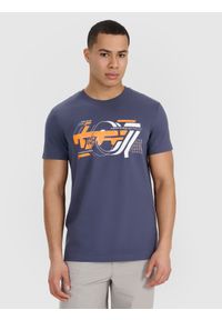 4f - 4F T-shirt regular z nadrukiem męski - szary M. Okazja: na co dzień. Kolor: szary. Materiał: bawełna, jersey, materiał. Długość rękawa: krótki rękaw. Długość: krótkie. Wzór: nadruk. Styl: sportowy, casual, klasyczny