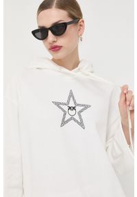 Pinko sukienka bawełniana kolor beżowy mini oversize. Typ kołnierza: kaptur. Kolor: beżowy. Materiał: bawełna. Długość rękawa: długi rękaw. Typ sukienki: oversize. Długość: mini #3