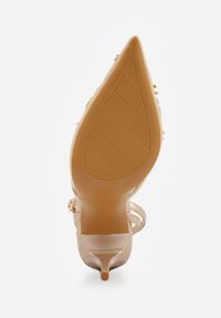 Born2be - Złote Siateczkowe Szpilki VICES Ozdobione Kwiatami i Perełkami Nikmanas. Zapięcie: sprzączka. Kolor: złoty. Materiał: koronka. Wzór: kwiaty, aplikacja. Obcas: na szpilce. Styl: wizytowy, klasyczny, elegancki #4