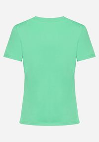 Born2be - Zielony Bawełniany T-shirt Koszulka z Krótkim Rękawem z Nadrukiem i Cyrkoniami Harlina. Okazja: na co dzień. Kolor: zielony. Materiał: bawełna. Długość rękawa: krótki rękaw. Długość: krótkie. Wzór: nadruk. Styl: casual, klasyczny #3