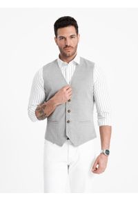 Ombre Clothing - Garniturowa żakardowa męska kamizelka bez klap - jasnoszara V1 OM-BLZV-0106 - XXL. Kolor: szary. Materiał: żakard. Wzór: gładki #3