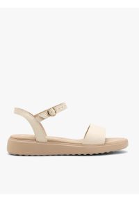 Ryłko - Kremowe sandały damskie. Okazja: na co dzień. Zapięcie: sprzączka. Kolor: beżowy. Materiał: skóra. Styl: casual, street, klasyczny, elegancki #1
