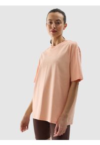 4f - 4F T-shirt oversize gładki damski - koralowy XL. Okazja: na co dzień. Kolor: różowy. Materiał: dzianina, jersey, bawełna. Wzór: gładki. Sezon: lato. Styl: sportowy, klasyczny, casual