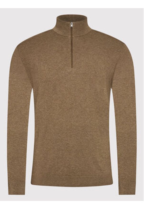 Selected Homme Sweter Berg 16074687 Brązowy Regular Fit. Kolor: brązowy. Materiał: bawełna